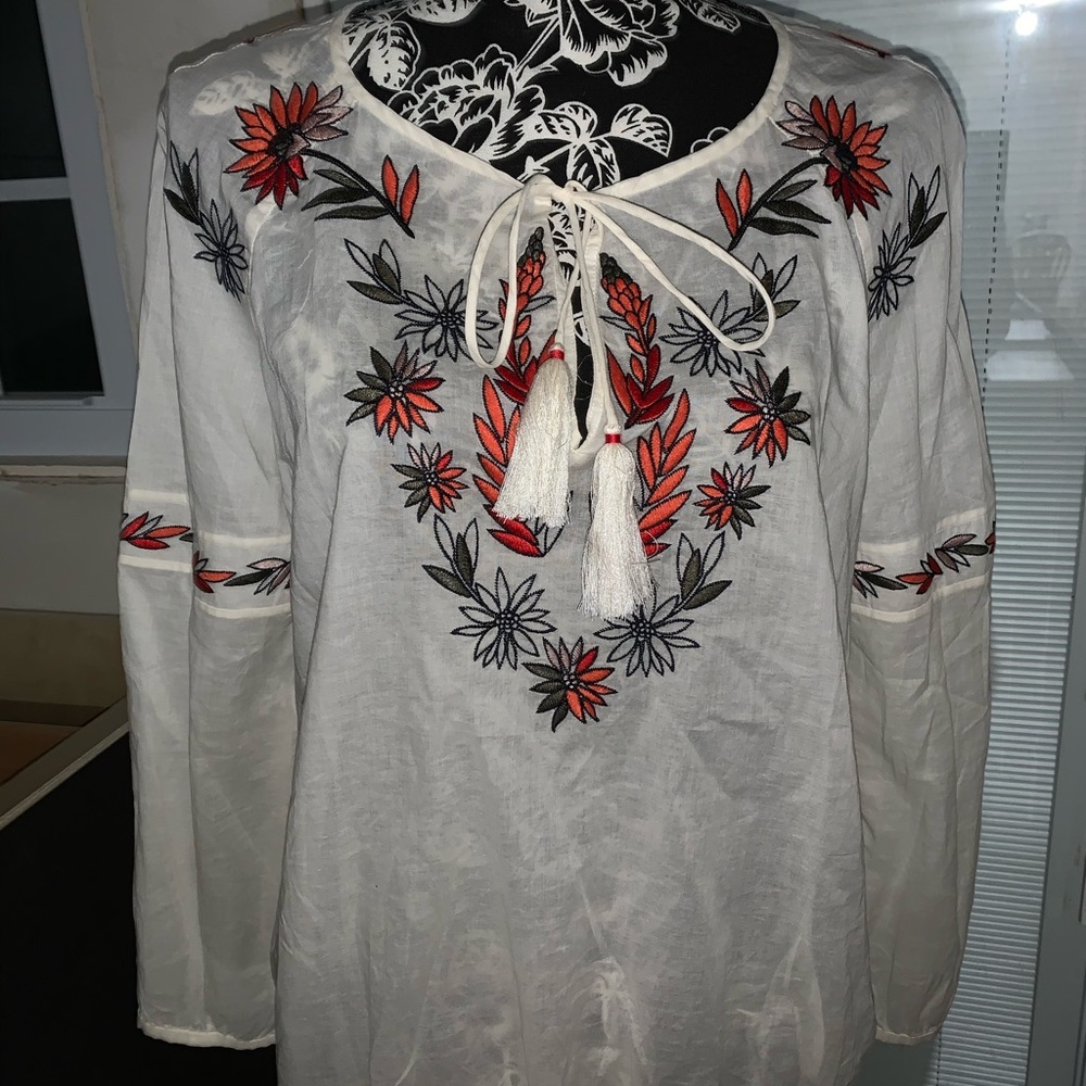 Tory Burch Embroidered Peasant Top